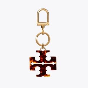 NEW Tory Burch Tortoise Shell Double T Logo Keychain / Bag Charm